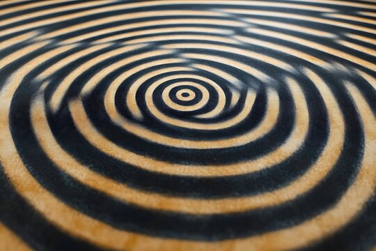 Abstract swirling concentric circles in black and tan.