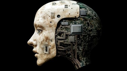 Exploring ai integration with human elements digital art futuristic environment profile view