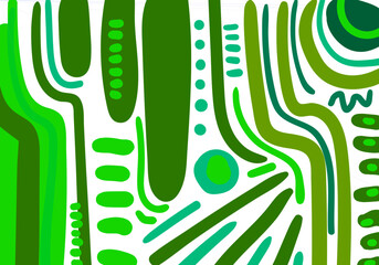 Abstract hand drawn green organic shapes background.