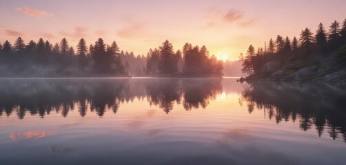 Obraz premium dreamy watercolor texture of a serene lake at sunset, clouds, calming