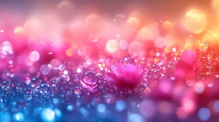 Colorful Droplets on Vibrant Flowers Create a Stunning Visual Display in a Soft Focus Background During a Serene Morning