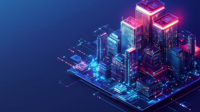 Futuristic Cityscape Built Upon A Technologic Circuit Board