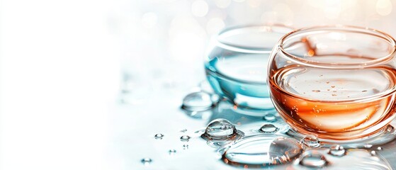 Clear Glass Bowls Filled with Liquid Water Droplets Spa Wellness Concept