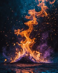 Fototapeta premium Vibrant Flames and Sparks Create a Dynamic Atmosphere in Dark Surroundings