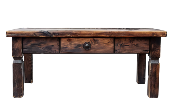 vintage hard wooden table with drawer on a transparent background