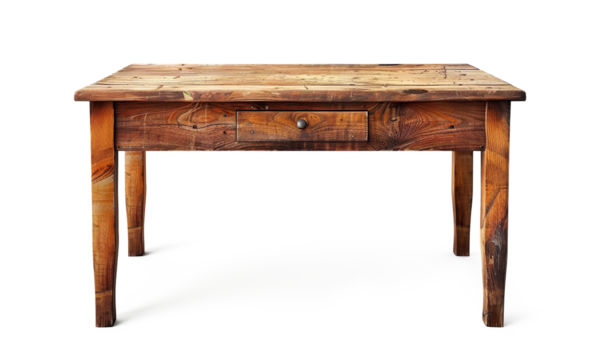 vintage hard wooden table with drawer on a transparent background