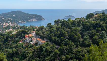 Fototapeta premium Panoramic view of Saint-Jean-Cap-Ferrat commune in Alpes-Maritimes in Provence-Alpes-Cote d'Azur, French Riviera, France