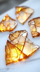 Golden Amber Candy Fragments Shattered Sweet Treats Textured Dessert Closeup