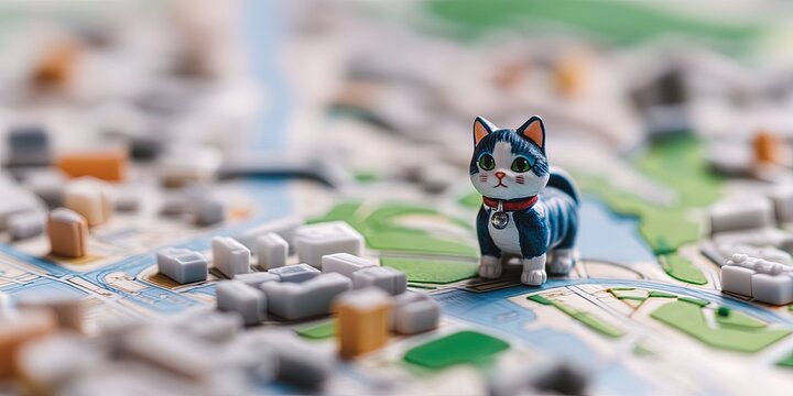 toy cat on street map 