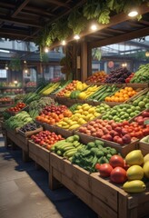 Fresh fruits and vegetables in a market stall,  crate,  healthy eating