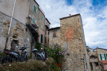 Colourful view on Italian Riviera and blue Mediterranean Sea from French-Italian border in Grimaldi village, Ventimiglia near San-Remo, travel destination, panoramic view