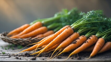 Fresh carrots harvested from garden soil - agriculture and organic farming concept