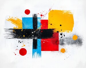 Abstract Modern Art Painting Bold Colors Geometric Shapes and Energetic Brushstrokes