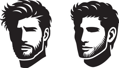 Creative human man face black soild silhouette logo icon set, drawing head isolated on white background. Clipart element person vector bundle