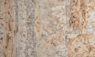 Obraz premium Light gray and cream colored wood panel with OSB oriented strand board design, engineered wood surface, wood panel