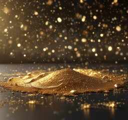 Iridescent gold glitter particles scattered on a smooth surface creating a shimmering effect, glitter,  sparkle