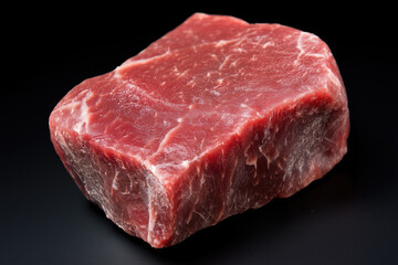Obraz premium Raw beef steak on a black background, close-up, horizontal