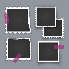 Photo frame collection with torn effects with sticky tape Vector illustration