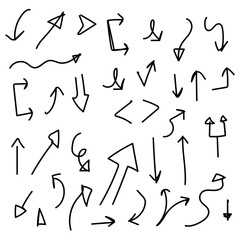 Set of Hand drawn vector arrows doodle on white background. design element vector illustration
