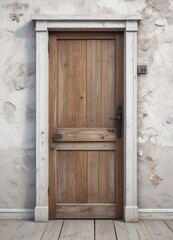 Fototapeta premium Old wooden door on weathered white wooden wall , wooden, interior