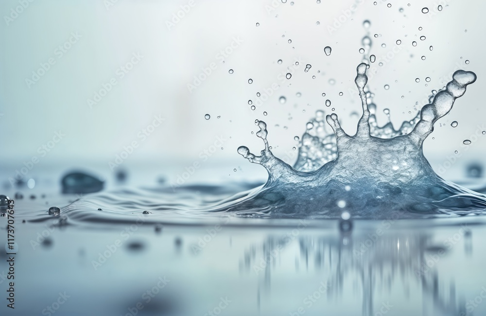 Poster close-up view of water splash. liquid motion, fluidity in high resolution. crystal clear water dropl