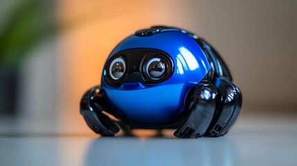 Fototapeta premium Close-up of a Blue and Black Robot Toy with Big Eyes