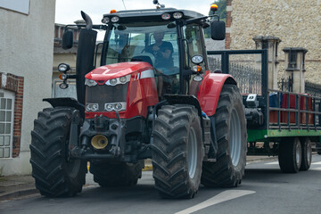 Harvest on grand cru vineyards near Cramant and Avize, region Champagne, France. Collecting of grapes harvest in boxes for pressing, white chardonnay wine grape of Cote des Blancs