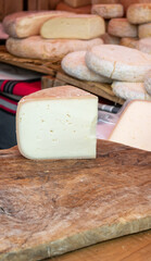 Farmer shop in Biarritz, France, Basque Country and Pyrenees sheep, cow and goat cheeses for sale, Tomme, Fermier Brebis, farmers cheese