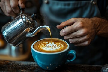 A skilled barista pouring steamed milk into a coffee cup. Generative AI