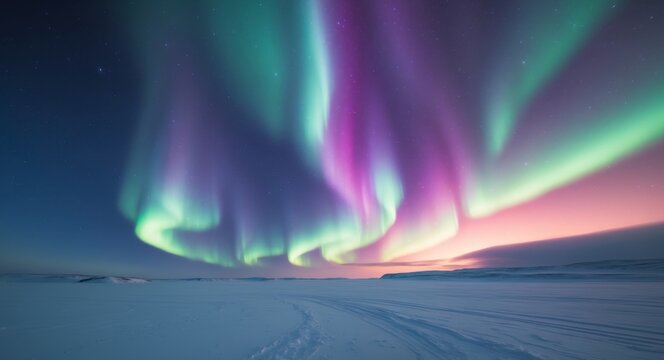 Mesmerizing Northern Lights illuminate snowy landscape with a stunning