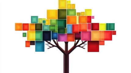 A geometric tree map chart clipart, data categorization element, modern design, multicolor blocks, isolated on white background