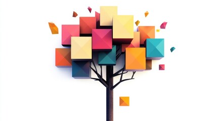 A geometric tree map chart clipart, data categorization element, modern design, multicolor blocks, isolated on white background