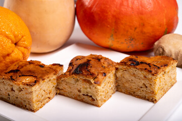 Homemade fresh baked cake from Hokkaido squash pumpkin with apples