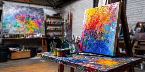 Obraz premium robot artist painting in art studio - ai art and ai artist for generative artificial intelligence
