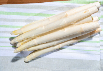 Spring season, new harvest of Dutch, German white asparagus, bunch of raw white asparagus