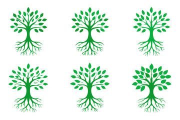 Green Tree Logo Set with Roots