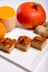 Homemade fresh baked cake from Hokkaido squash pumpkin with apples