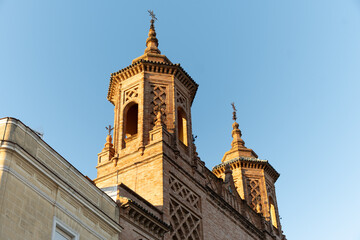 Walking in old part of Jerez de la Frontera, Sherry wine making town, Andalusia, Spain in summer, architectural details, Andalusian style, churches and towers