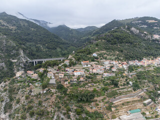 Colourful view on Italian Riviera and blue Mediterranean Sea from French-Italian border in Grimaldi village, Ventimiglia near San-Remo, travel destination, panoramic view