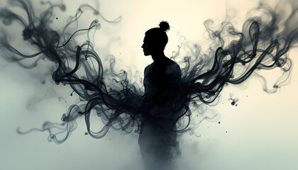 Fototapeta premium Silhouette Man Embracing Dark Ink: A Moody Artistic Visual