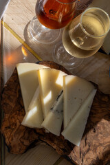 Sherry wine and food pairing, Spanish matured cheese and onion chutney close up