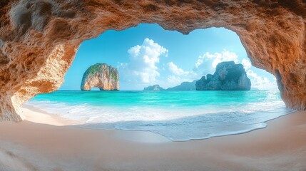 Fototapeta premium Tropical beach seen from a cave. (1)