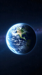 Naklejka premium Planet earth on starry space background: a cinematic scene for sci-fi and fantasy designs, enhance, with white tones