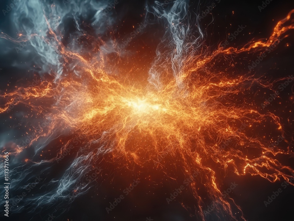 Poster dynamic energy burst in abstract digital plasma field creative visuals dark background conceptual ar