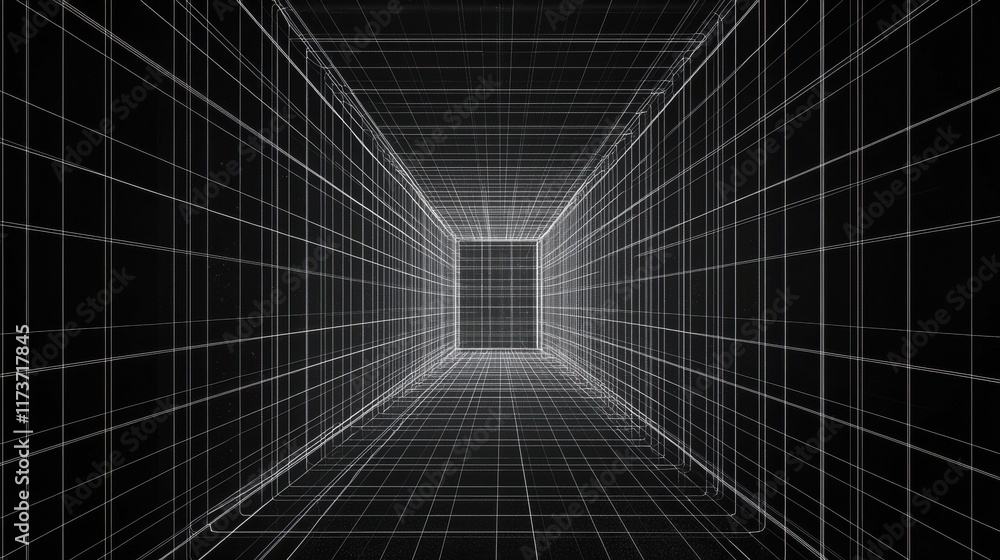 Poster dynamic sci-fi digital abstract background with wireframe grids virtual space digital art futuristic