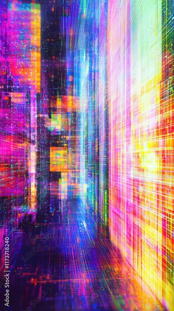 Poster dynamic neural network visuals abstract digital background colorful light patterns virtual space fut