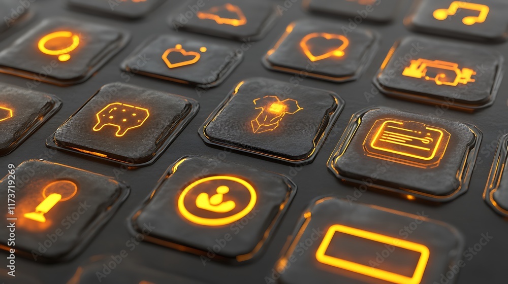 Poster futuristic interface illuminated buttons displaying symbols