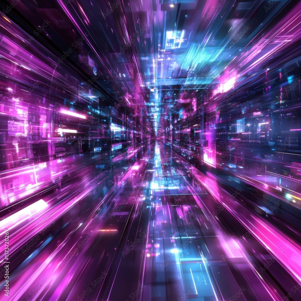 Poster dynamic quantum light beams abstract visualization digital space graphic design futuristic environme