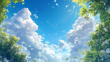 Fototapeta premium Sky Blue Stunning Fluffy Clouds Perfect Day