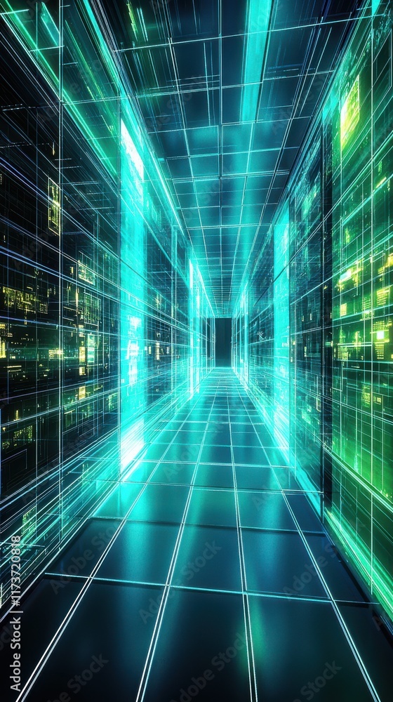 Poster futuristic digital abstract corridor virtual space environment graphic design high-tech perspective 